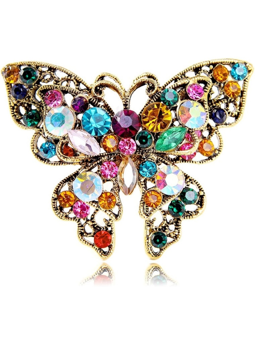 Vintage Multicolor Rhinestone Butterfly Brooch